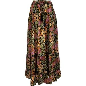 NWOT T Tahari Black Floral Midi Skirt | Elastic Waist + Flowy (M)